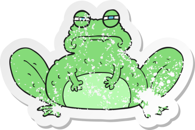 Bir insan tarafından çizilmiş karikatür kurbağasının gerilemiş çıkartması.