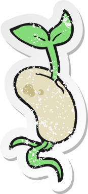 Bir insan tarafından çizilmiş filizlenen bir çizgi filmin gerilemiş etiketi.