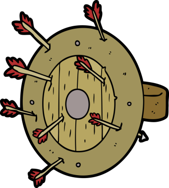 Bir insan tarafından çizilmiş oklarla dolu bir kalkan.