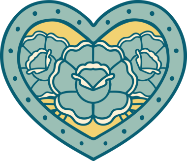 Bir insan tarafından çizilmiş kalp ve çiçeklerin ikonik dövme şekli