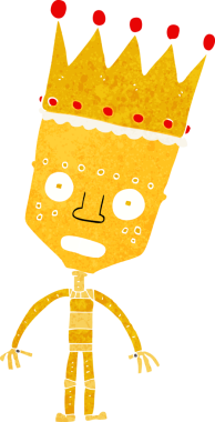 Bir insan tarafından çizilmiş taçlı çizgi film robotu.