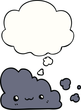 Bir insan tarafından çizilmiş düşünce baloncuklu şirin çizgi film bulutu.