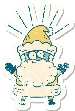 Bir insan tarafından çizilmiş eski bir dövme stili Noel Baba karakterinin eski çıkartması.