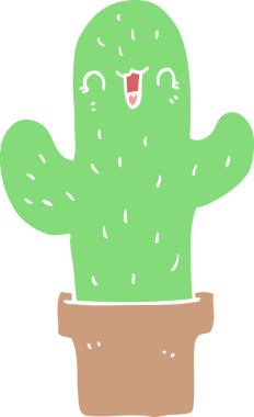 Bir insan tarafından çizilmiş düz renk çizgi film kaktüsü.