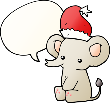 Bir insan tarafından çizilmiş hoş bir noel fili konuşma baloncuğu ile.