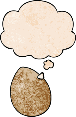 Bir insan tarafından çizilmiş grunge desenli düşünce baloncuklu çizgi film yumurtası.