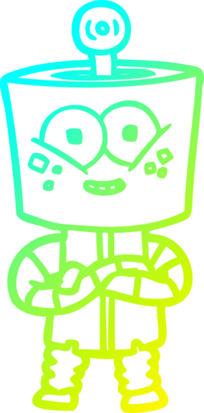 Bir insan tarafından çizilmiş mutlu çizgi film robotu çizimi.