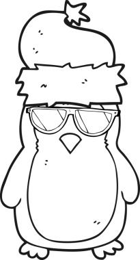 Bir insan tarafından çizilmiş siyah beyaz karikatür serin noel robini.