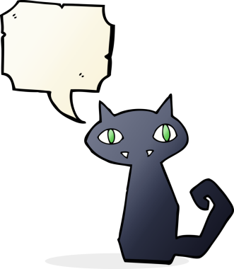 bir insan tarafından çizilmiş konuşma balonlu kara kedi.