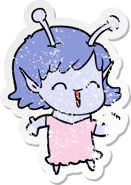 Bir insan tarafından çizilmiş uzaylı bir kızın kederli çıkartması.