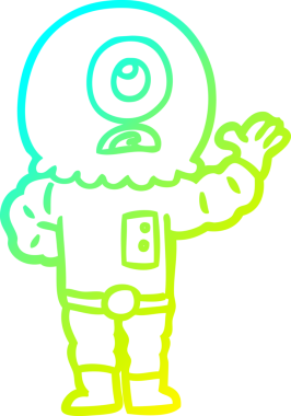 Bir insan tarafından çizilmiş soğuk gradyan çizgi çizimi Kiklops uzaylı uzay adamı