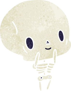 Eski çizgi film illüstrasyonu kawaii sevimli bir insan tarafından çizilmiş ölü iskelet