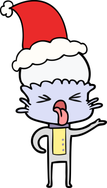 Bir insan tarafından çizilmiş Noel Baba şapkası giymiş bir uzaylının el çizimi.