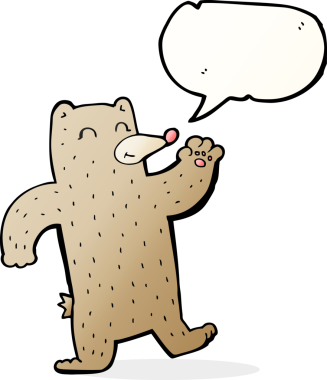 Bir insan tarafından çizilmiş konuşma balonlu çizgi film ayısı.