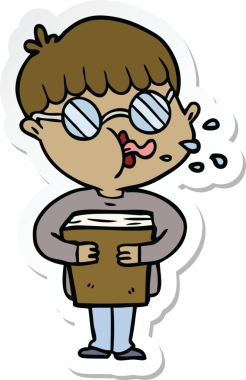 Bir insan tarafından çizilmiş gözlüklü bir çizgi film çocuğunun çıkartması.