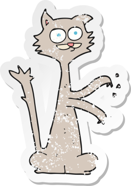 İnsan tarafından çizilmiş bir çizgi film kedisinin gerilmiş çıkartması.