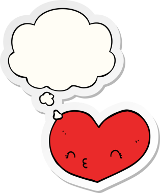 İnsan tarafından çizilmiş bir çıkartma gibi düşünce baloncuklu karikatür kalbi.