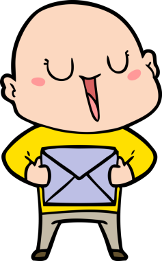 Bir insan tarafından çizilmiş mutlu, kel bir adam.