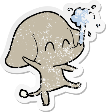 Bir insan tarafından çizilmiş su püskürten şirin bir filin sıkıntılı çıkartması.