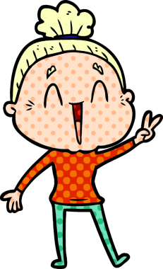 Bir insan tarafından çizilmiş mutlu yaşlı kadın çizgi filmi.