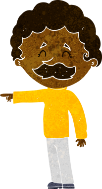 Bir insan tarafından çizilmiş bıyıklı bir çizgi film adamı.