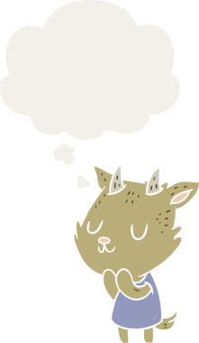 Düşünce baloncuğu olan çizgi film keçisi insan tarafından çizilmiş.