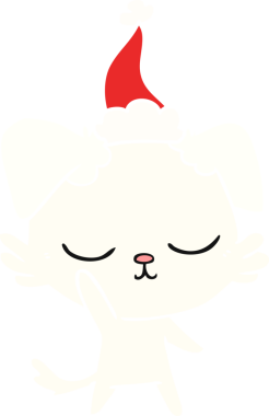 Bir insan tarafından çizilmiş Noel Baba şapkası takan bir köpeğin düz renk çizimi.