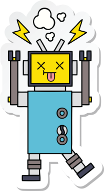 Bir insan tarafından çizilmiş şirin bir robot robot arızasının çıkartması.