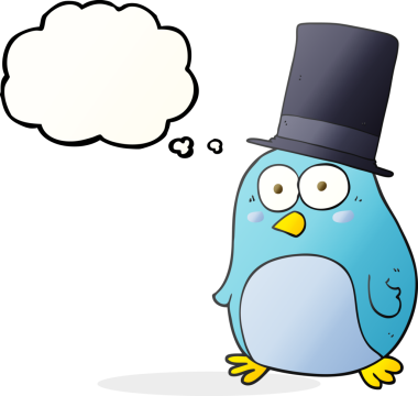 Bir insan tarafından çizilmiş silindir şapkalı balon karikatür kuşu.