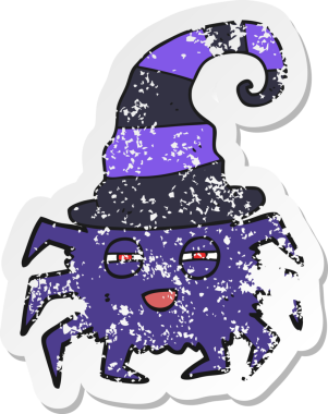 Bir insan tarafından çizilen cadılar bayramı örümceğinin gerilmiş çıkartması.