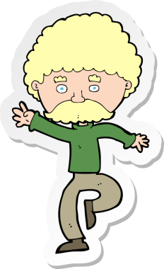 Çizgi filmlerdeki bıyıklı adamın disko sticker 'ı bir insan tarafından çizilmiş.