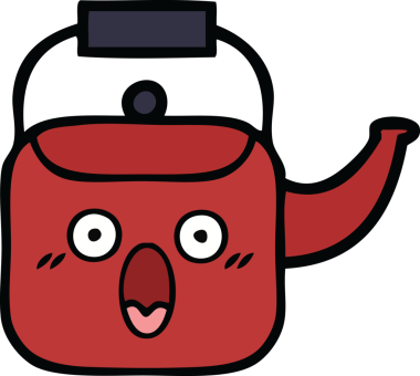 Bir insan tarafından çizilmiş tatlı bir çaydanlık karikatürü.