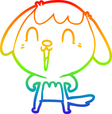 Gökkuşağı gradyan çizimi. Bir insan tarafından çizilmiş şirin bir köpek çizimi.