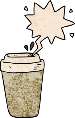 Bir insan tarafından çizilmiş eski moda konuşma baloncuklu çizgi film kahve fincanı.