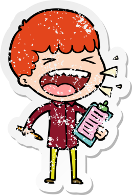 Bir insan tarafından çizilmiş gülen bir karikatür çıkartması.