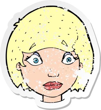 Bir insan tarafından çizilmiş endişeli bir kadın yüzünün gerilimli retro yapıştırması.