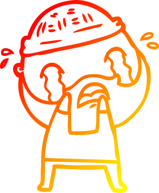 Bir insan tarafından çizilmiş ağlayan sakallı bir adamın sıcak çizgi çizimi.