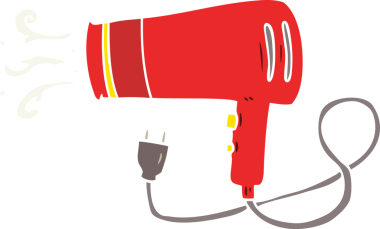 Bir insan tarafından çizilmiş düz renk çizgi film elektrikli saç kurutma makinesi