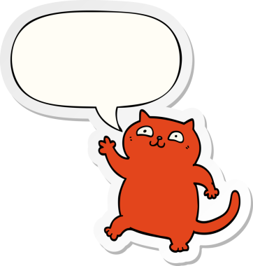 Bir insan tarafından çizilmiş baloncuk çıkartmalı çizgi film kedisi.