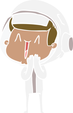 Bir insan tarafından çizilmiş mutlu düz renkli çizgi film astronotu.