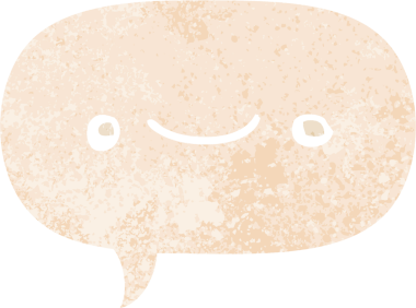 Bir insan tarafından çizilmiş grunge sıkıntılı retro tarzı ile konuşma baloncuğu ile mutlu çizgi film yüzü