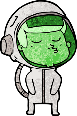 Bir insan tarafından çizilmiş kendine güvenen bir astronot çizgi filmi.