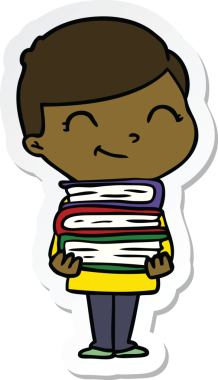 Bir insan tarafından çizilmiş kitapları olan bir çizgi film çocuğunun çıkartması.