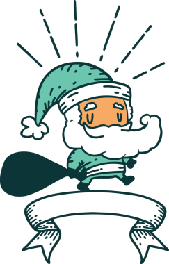 Dövme stili noel baba karakterli parşömen bir insan tarafından çizilmiş çuval.