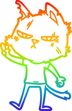 Sert bir çizgi film kedisinin çizdiği gökkuşağı gradyanı bir insan tarafından çizilmiş zafer işareti.