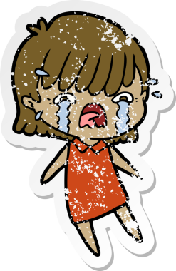 Bir insan tarafından çizilmiş, ağlayan bir çizgi film kızının sıkıntılı çıkartması.