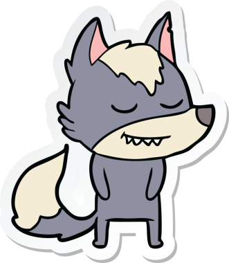 Bir insan tarafından çizilmiş dost canlısı bir kurt çizgi filminin çıkartması.