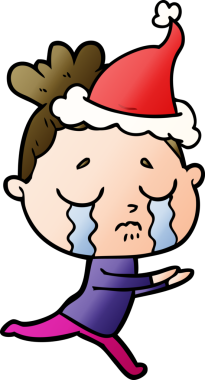Bir insan tarafından çizilmiş Noel Baba şapkası giymiş ağlayan bir kadının el çizimi karikatürü.