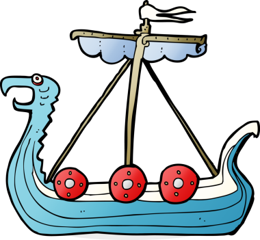 Bir insan tarafından çizilmiş çizgi film viking gemisi.