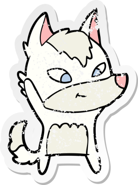 Bir insan tarafından çizilmiş dost canlısı bir kurdun sıkıntılı çıkartması.